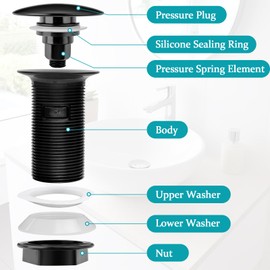 MINISOISO Sink Drain Fitting Without Overflow, Universal Pop Up Drain Valve, Click Clack Drain Sink, Drain Valve for Sink and Washbasin, Black