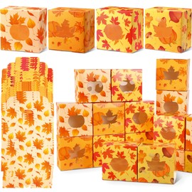 Humyoun 100 Pcs Fall Cookie Boxes with Window, Autumn Maple Leaf Pumpkin Desserts Gift Boxes Paper for Fall Harvest, Thanksgiving Party, Wedding, Birthday Supplies