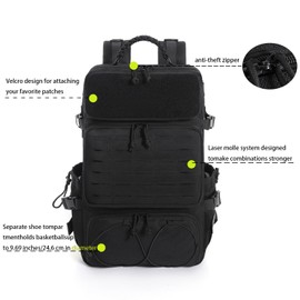 Tsrgsn Tactical Military Backpack, Large Capacity Molle System, Multi-Compartment Design with Shoe Storage, Black (black)
