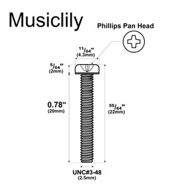 Musiclily Ultra UNC#3-48x0.78 inch (2.5x20mm) Stainless Steel Humbucker Pickup Mounting Screws for Fender USA and MIM Electric Guitar, Black (Set of 20)