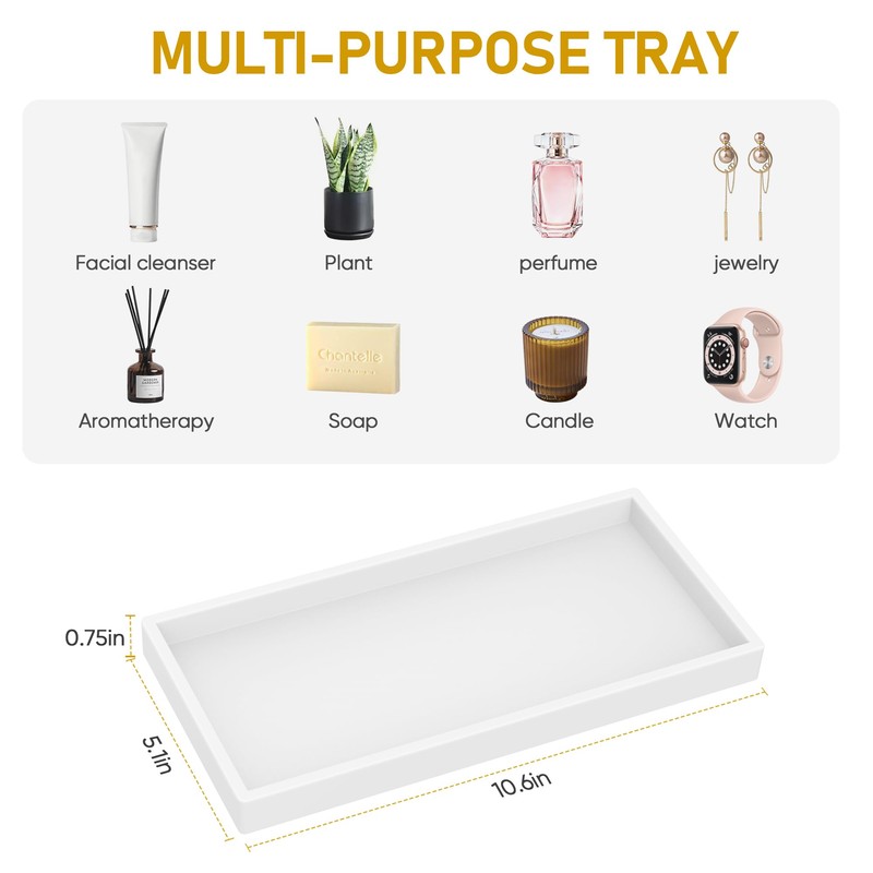 Bathroom Counter Tray,EG-SIPRO High-Grade Thickened Silicone Bathroom Vanity Tray,Shatterproof Rectangle