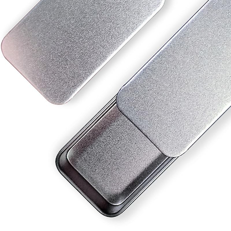 6PCS Rectangular Tin Boxes with Lids,Frosted Silver Metal Slide Top