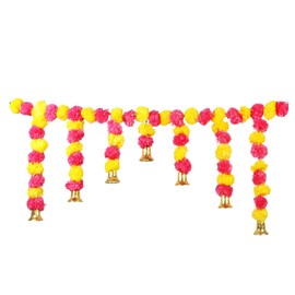 Estationeryhouse marigold toran marigold Garland with bells door valence hanging marigold flower decoration
