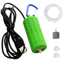 Aquarium Air Pump Fish Tank Bubbler 0.2W Quiet Mini Whisper Fish Tank Aerator, Quiet Oxygen Pump with Air Stone Airline Tubing Sucker and Connector Accessories (Green-1Pack)