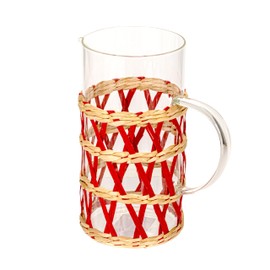 Creative Co-Op Glass Pitcher with Woven Sleeve, Red and Natural