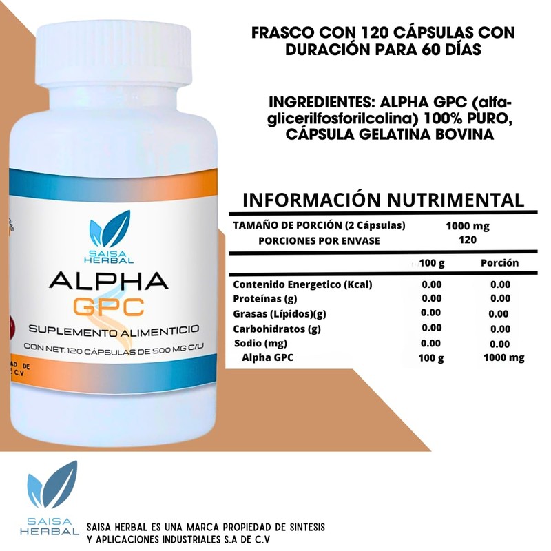 Saisa Herbal Alpha Gpc 100% Puro De 500 Mg Con