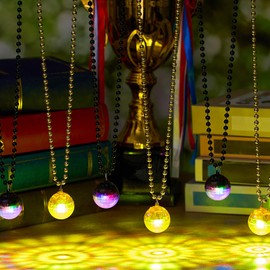 Sasylvia 12 Pcs LED Disco Ball Necklaces Light up Mardi Gras Bead Necklaces 70s Disco Party Favors Glow in the Dark Bead Jewelry Costume Accessories for Party Dance Supplies(Black, Gold)