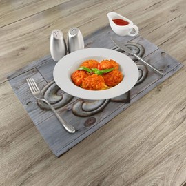 Ambesonne Fleur De Lis Place Mats Set of 4, Lily on Weathered Old Wooden Planks Historical Theme Image, Washable Fabric Placemats for Dining Table, Standard Size, Charcoal