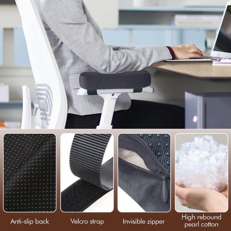 WdFour 2-Pack Non-Slip Armrest Pads for Office & Gaming Chairs