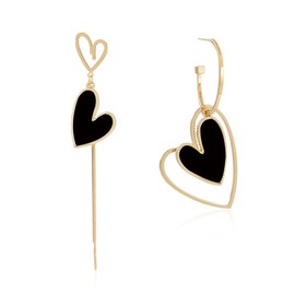 Vavhoo Mismatched Asymmetric Heart Dangle Earrings Alloy Heart Shaped Statement Earrings for Valentines Anniversary (Black)