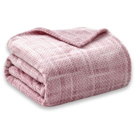 COOVA Super Soft Throw Blanket - Cozy 3D Jacquard Leaf Fluffy Blanket, Lightweight and Warm Fleece Blanket for Couch, Gift for Women,Bed,Sofa,Chair,Camping and Travel.(Light Pink, 50"x60")