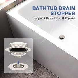 Brushed Nickel Universal Tip Toe Tub Stopper, Pop Up Bathtub Drains Plug, Bathroom Bath Tub Drain Stoppers, Conversion Kit Assembly, Replaces Lift and Turn, Tip-Toe and Trip Lever drains for Tub