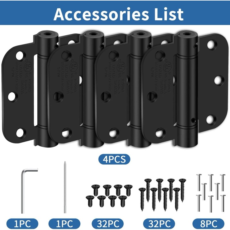 IOQ 4 Pack 3.5 Inch Self Closing Door Hinges 5/8"