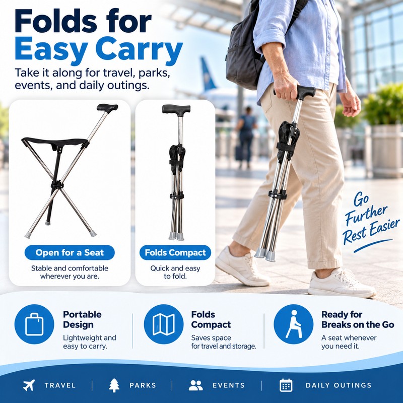 Folding Cane Seat for Outdoor Walking – Lightweight Walking Stick