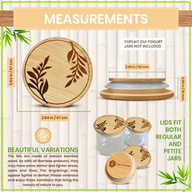 24 Oui Yogurt Jar Lids with Reusable Labels & a Storage Bag. Beautiful Olive Branches Design. Bamboo Wood with Food Grade Silicone Sealing Ring. Durable, Food-Safe, Air-tight for Regular & Petite Jars