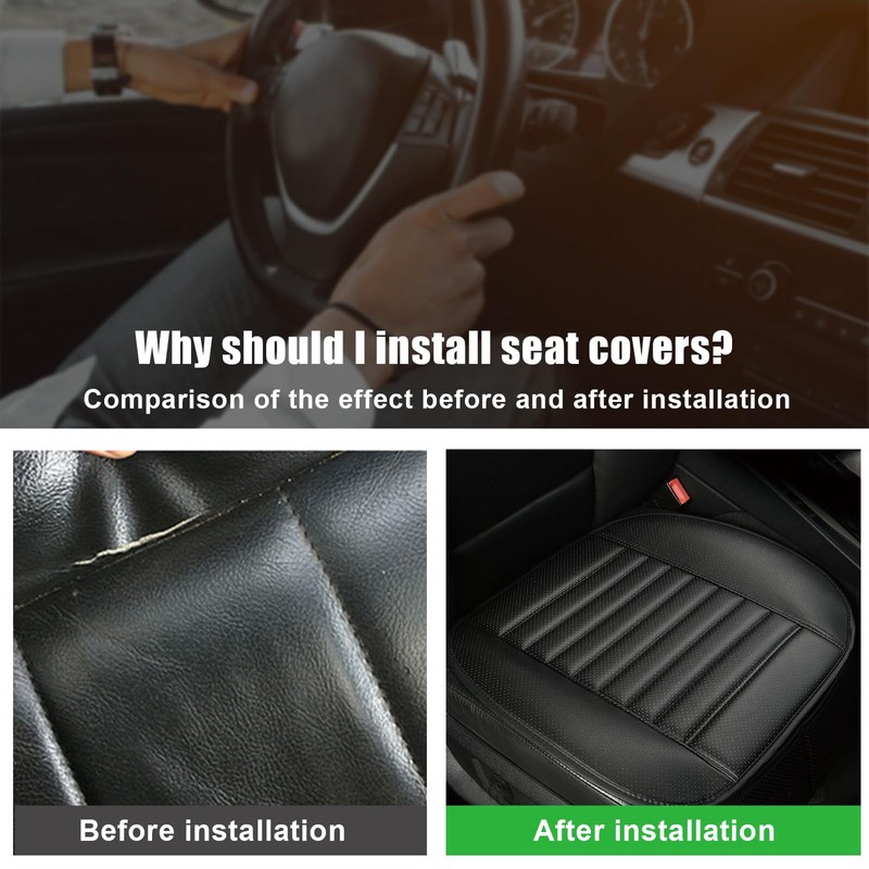 Dickno 2PCS Car Seat Covers for Front Seats, Breathable Leather