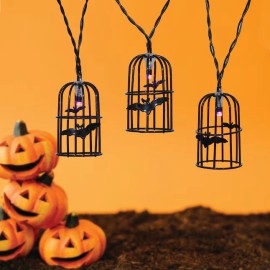 Haunted Living LED 8 ct 2.5" Metal Lantern Bat Purple Light String Battery Timer