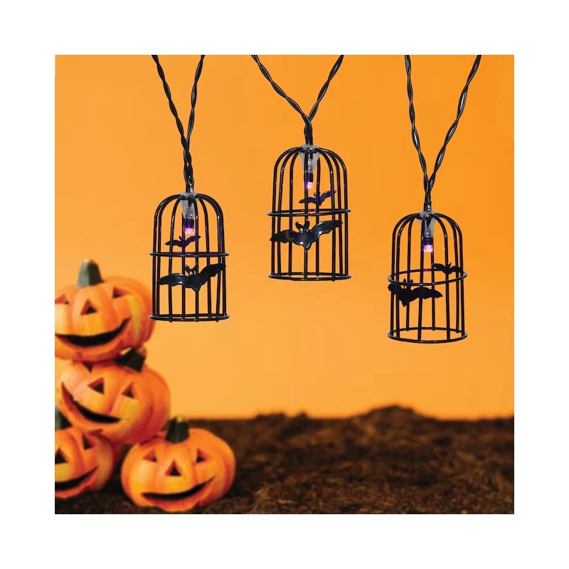 Haunted Living LED 8 ct 2.5" Metal Lantern Bat Purple