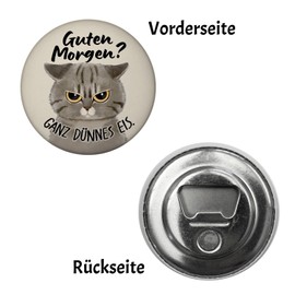 Morgenmuffel Cat Magnet with Bottle Opener Round with Saying Guten Morgen - Very Thin Ice Ideal for Coffee-Loving Colleagues in the Office Funny Sarcastic Magnet with German Text