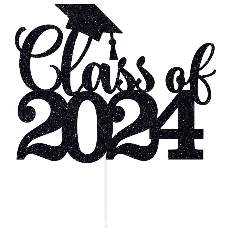 Decoración para tartas de clase 2024 con purpurina negra, con