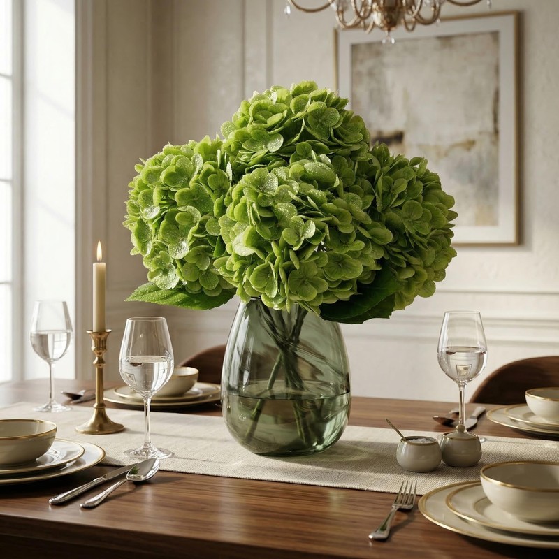 4 Pcs Real Touch Artificial Hydrangea flowers，Realistic Fake Flowers，Green