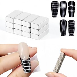 XEAOHESY 12 Pieces Cat Eye Magnet for Nails Rectangle Nail Magnet Square Nail Art Magnet with Crocodile Pattern Effect Powerful Manicure Magnetic Tool for Cat Eye Gel Nail Polish（0.39*0.19*0.12inch）
