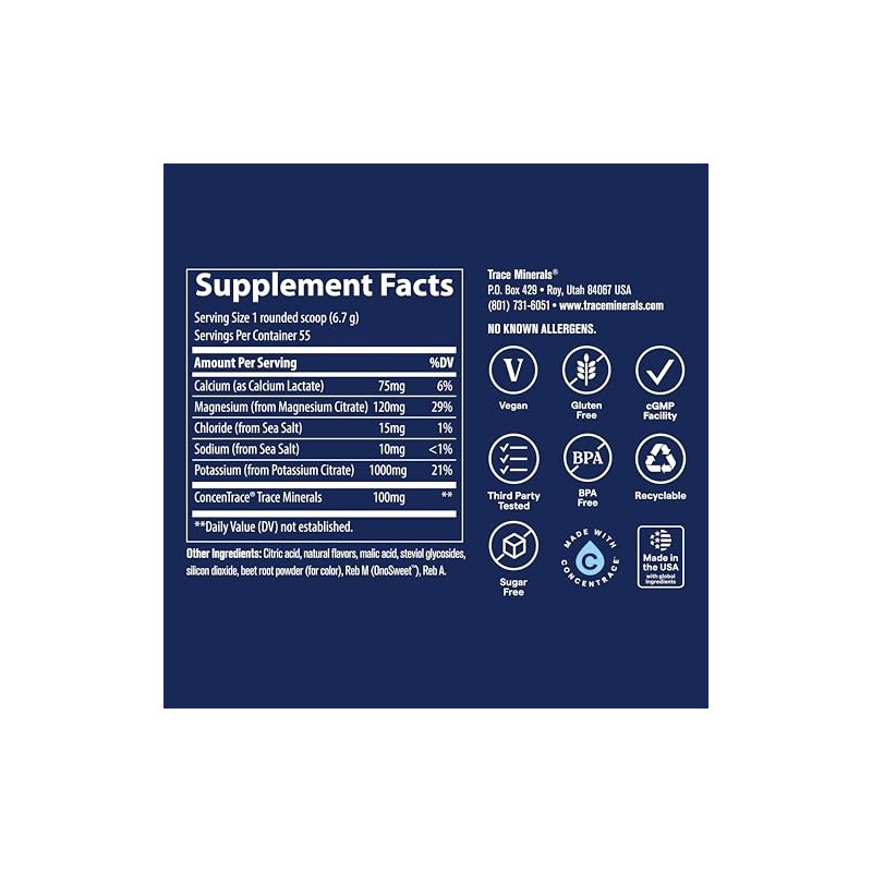 Trace Minerals, Electrolitos cetogénicos en polvo, Limonada de fresa, 369