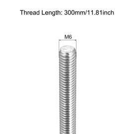 TOP-VIGOR 4Pcs M6 x 300mm Fully Threaded Rod, 304 Stainless Steel Right Hand Threads Rods, Fully Studding Rod Bar for Anchor Bolts, Clamps, Hangers and U-Bolts