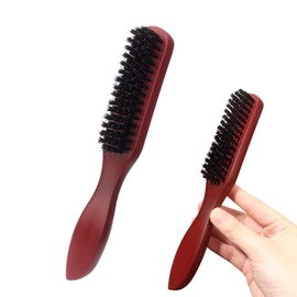 Boar Bristle Brush, Sleek Bun Brush with Wooden Handle, Hair Brush Sleek Look for Hair and Beard Styling (Colour: Brown Red)