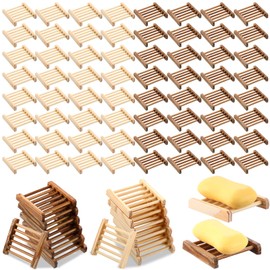 Amyhill 100 Pcs Bamboo Wood Soap Dish Bulk Bathroom Wooden Soap Holder Savers for Bar Self Draining Dishes Hand Craft Tray, 3.3 x 3.3 x 0.67 Inch (Wood Color,Charcoal Color)