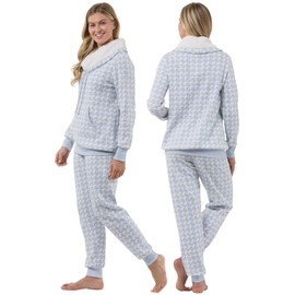 PajamaGram Womens Pajamas Plush Fleece - Warm Pajamas for Women, Blue, S, 4-6