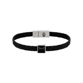 KARMA AND LUCK Black Macrame Onyx Unisex Bracelet, Large, Stainless Steel Link
