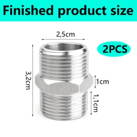 QZKJQDD 2 Pcs 3/4" Male to 3/4" Male BSP, Pipe Adapter Thread Stainless, Stainless Steel Hex Nipple, for Water, Gas, Oil, and Fuel Applications Pipe Connecting Conversion