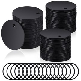 Therwen 100 Pack Round Stamping Blanks Stainless Steel Blank Dog Tags with Hole Metal Polished Tags for Engraving with Key Rings for Bracelet Jewelry Making(1.2 Inch,Black)