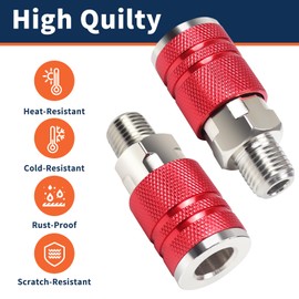Leak Proof 1/4 NPT Air Hose Fittings 12 Pcs Red, Male Thread Air Compressor Fittings Quick Connect Air Fitting, Pneumatic Tool Adapter Air Compressor Hose Accessories