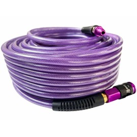 SANFU Polyurethane(PU) Air Hose 1/4-Inch x 100ft Reinforced, lightweight Anti-low temperature 300PSI with 1/4” Swivel Industrial Aluminum Quick Coupler and Plug, Bend Restrictor,Purple(100’)