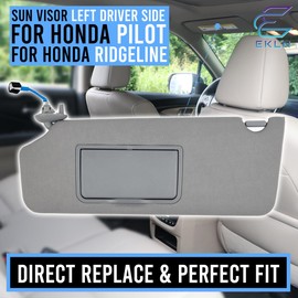 EKLN Sun Visor Left Driver Side LH with Mirror and Light Gray Fit for 2017-2021 Honda Pilot 2018-2020 Honda Ridgeline Replacement OE# 83280-TG7-A12ZB (Left Driver Side), EKLN-83280-TG7-A12ZB
