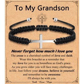 Leyung Grandson Gifts Cross Bracelet from Grandma, Birthday Valentines Day Graduation Easter Basket Christmas Stocking Stuffers Baptism Confirmation First Communion Gifts for Teens Teenage Boys