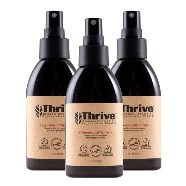 Thrive Natural Care Deodorant Spray, 4 Ounces (3 Pack) - All Day Protection, Aluminum Free Deodorant for Women & Men - Non-Irritating Natural Spray Deodorant Powered by Regenerative Plants - Vegan