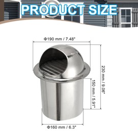 PATIKIL 6.3" Round Soffit Air Vents, 6" Length 304 Stainless Steel Louver Grille Vent Cover Screen Mesh Grill Hood for Kitchen Bathroom Wall Ceiling Floor Ventilation, Silver