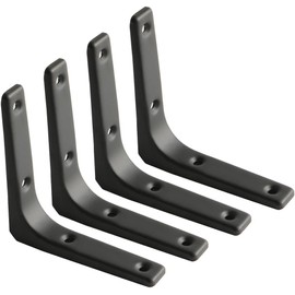 JUNEYEHX 4 Pcs, Shelf Bracket Corner Brace Angle Bracket Shelf Support Wall Hanging 150mm*125mm, Metal Bright White Finished, EJR150W-4P (Black)