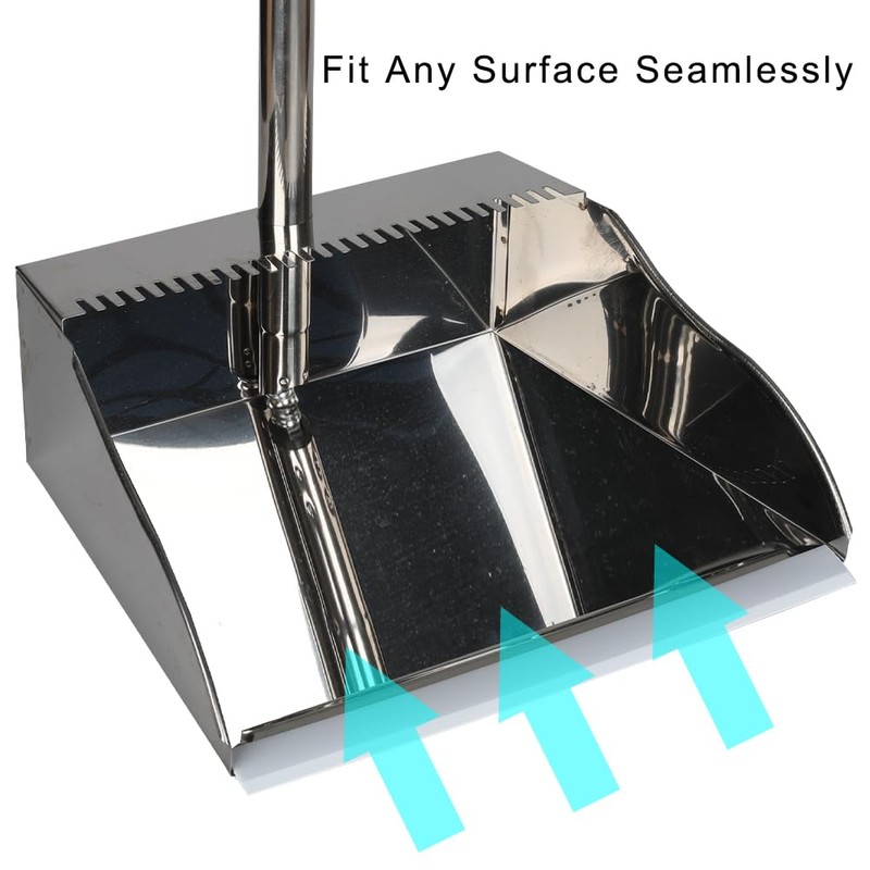 Metal Dustpan Long Handle Stainless Steel Dustpan,Heavy Duty Standing Dust