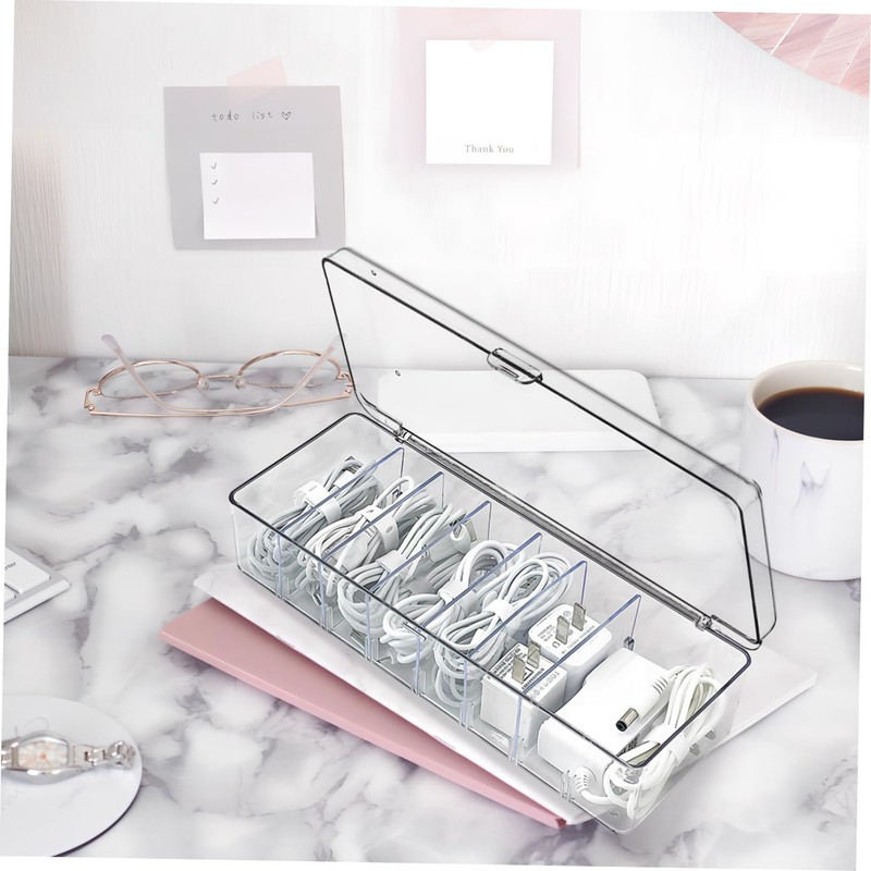 Operitacx 2 Pcs Cable Organizer Box with Lid Transparent Storage