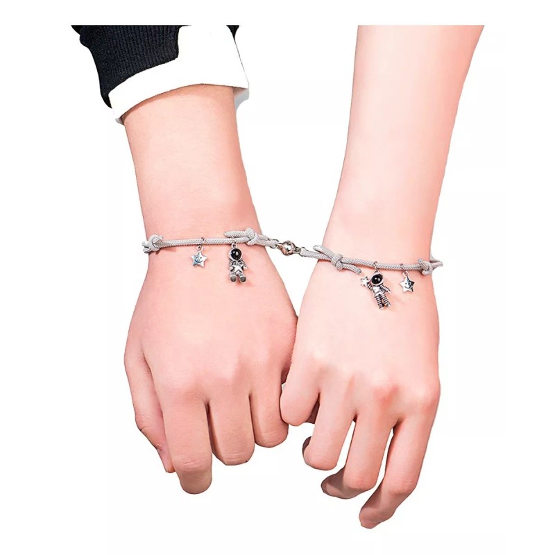 Veraly Set 2 Pulseras Y 2 Collares Pareja Astronauta Acero