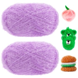 JeogYong Scrubby Yarn 2 Skeins (2 x 100g, 2 x 218yd) Scrubby Sparkle Yarn, Fluffy Polyester Scrubbie Yarn for Crocheting Knitting Dishcloths Washcloths DIY Projects