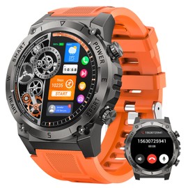 DEKELIFE Men's Military Smartwatch with Phone Function, 1.46 Inch Watches with 500 mAh, IP68 Waterproof, 120 Sports Modes, 24/7 Heart Rate, SpO2 and Sleep Monitor, Smartwatch for Android iOS, Orange