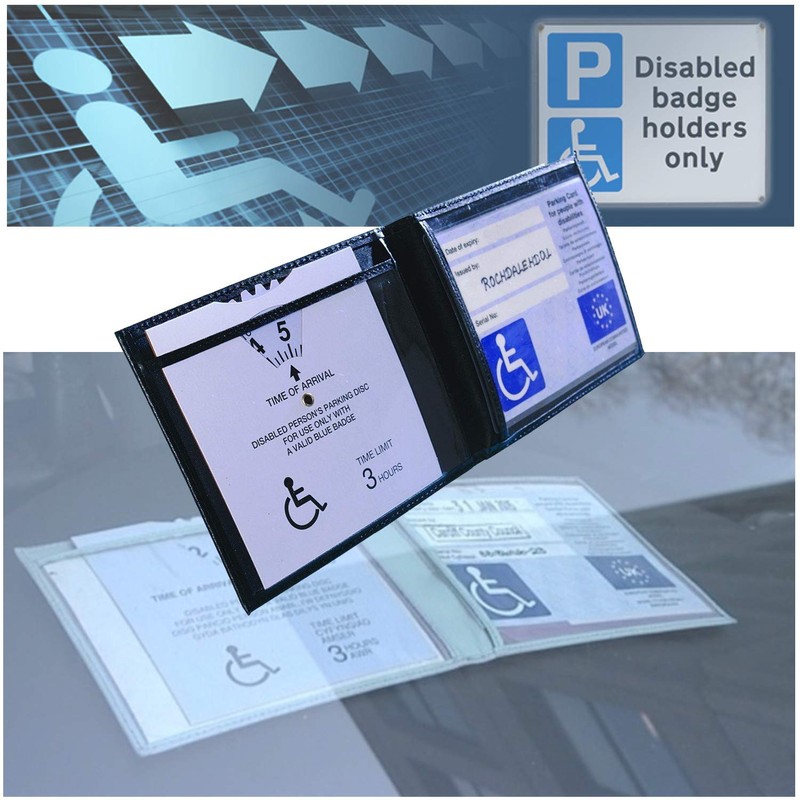AKH® 100% Leather Disabled Badge Holder Wallet - Blue Badge