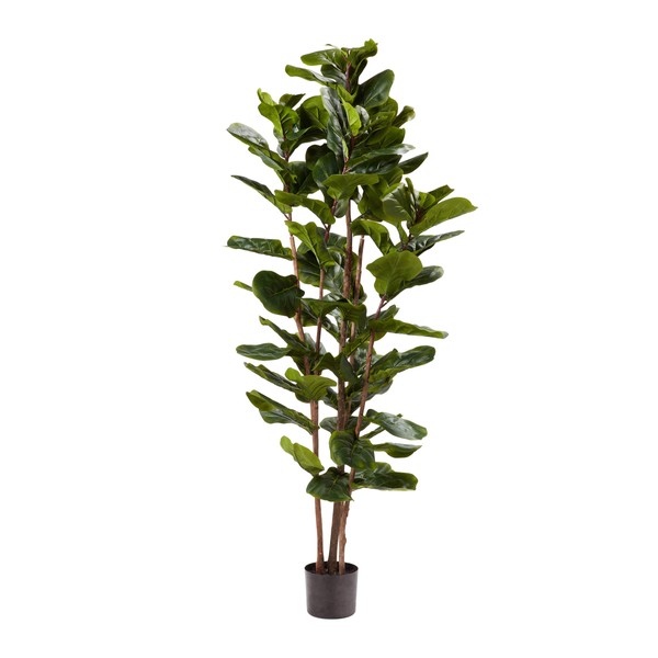 Pure Garden Faux Plant Natural Feel Leaves-Realistic Indoor Potted Topiary-Home Decor Artificial Fiddle Leaf Fig Tree-72”, Green