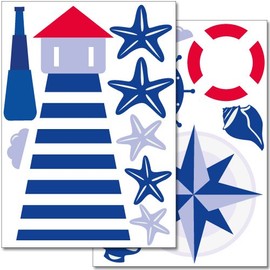 Wandkings Maritim Wandsticker Set, 17 Aufkleber, 2 DIN A4 Bögen, Gesamtfläche 60 x 20 cm