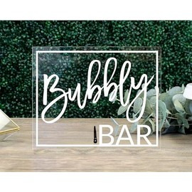 1801&Co. Wedding Event Acrylic Bubbly Bar Table Sign 8"x10", Bridal Shower Champagne Bar Mimosa Bar Mom-osa champagne bar display sign, event decor, Clear Acrylic White Text